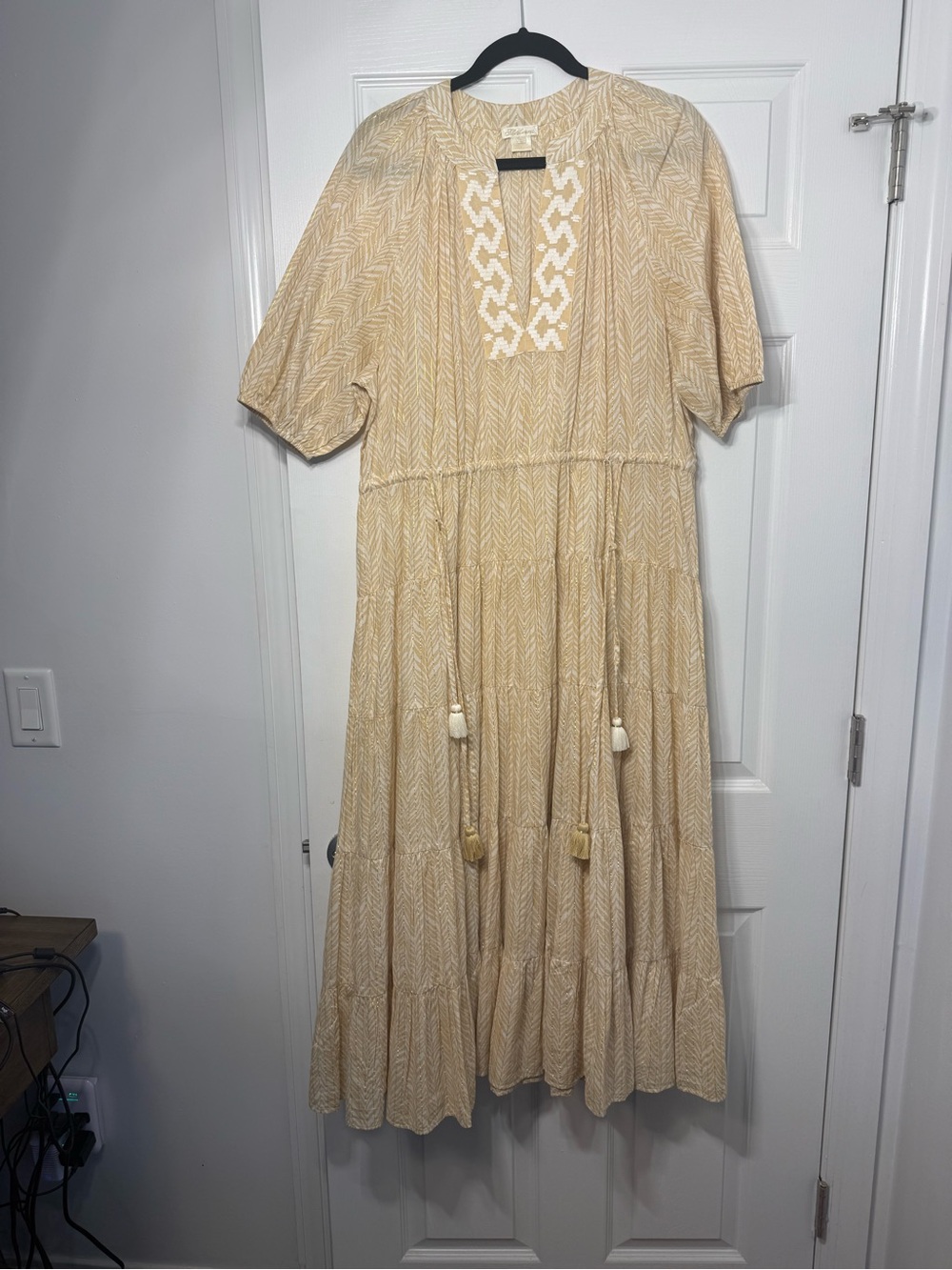 Shoshanna Boho Embroidered Tiered Maxi Dress in Beige